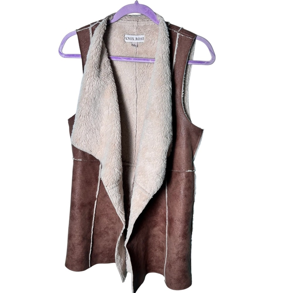Knox Rose Women's Faux Suede Sherpa‎ Lined Sleeveless Vest Brown Size Small
